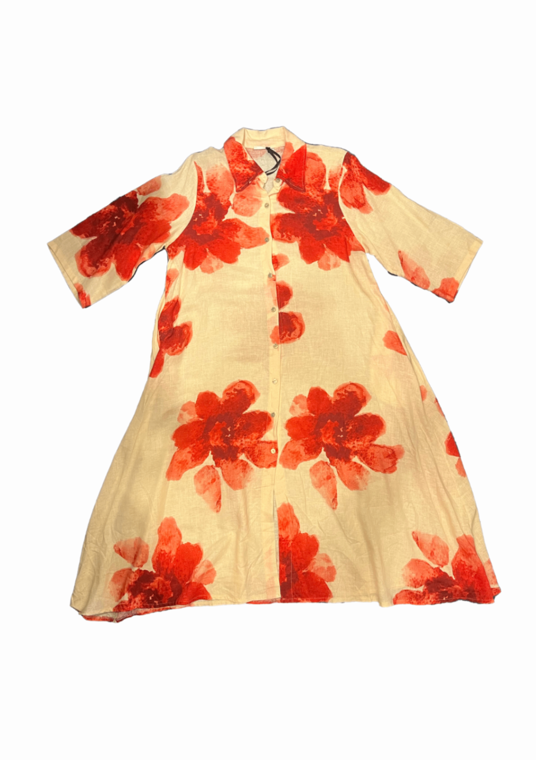 Vestido Lino Flor Rojo