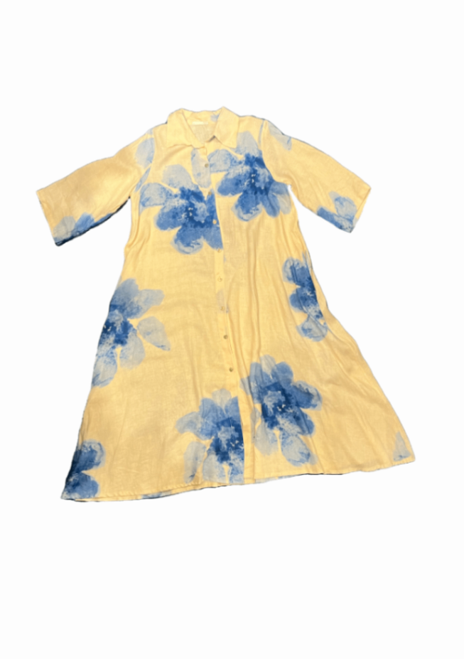 Vestido Lino Flor Azul